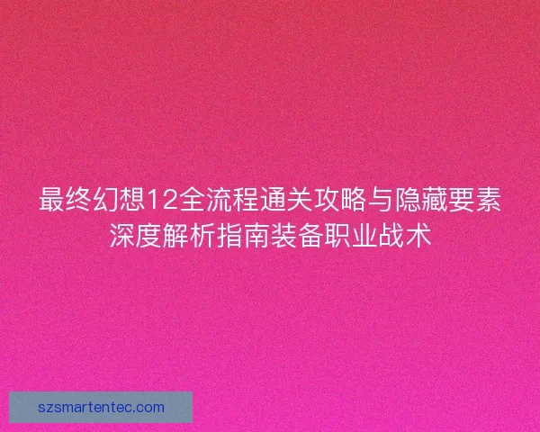 最终幻想12全流程通关攻略与隐藏要素深度解析指南装备职业战术
